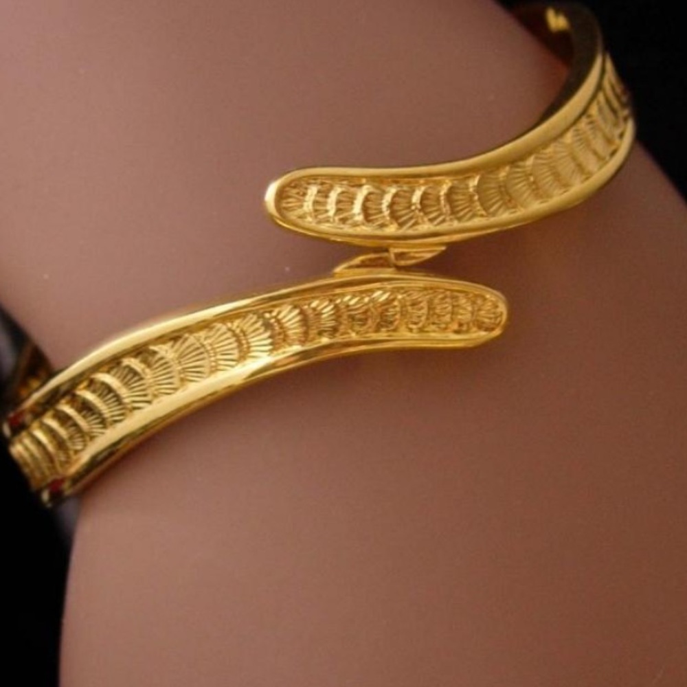 Vintage Monet Bracelet snake wrap bangle hinged gold couture jewelry signed
